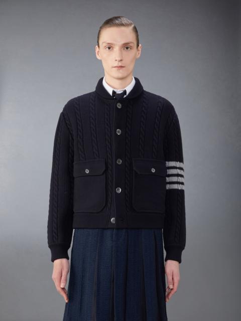 Thom Browne Merino Wool and Cotton 4-Bar Cable Bomber Jacket