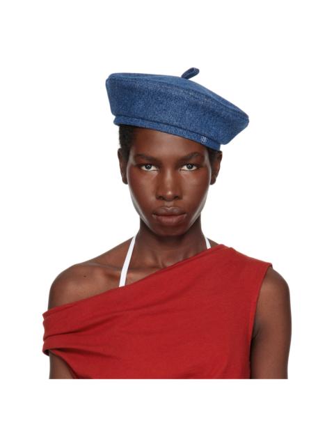 RUSLAN BAGINSKIY Blue Logo-Embroidered Denim Beret