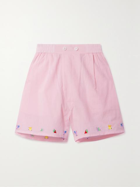 BODE Tumbler Embroidered Cotton-poplin Shorts