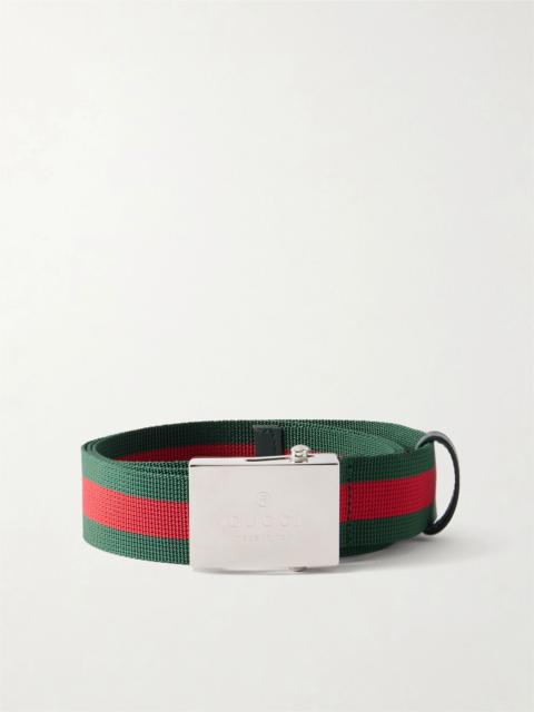 GUCCI 3.5cm Striped Woven Belt Green