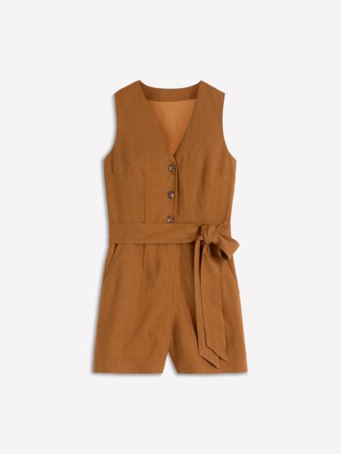 BODEN Laura V-neck Linen Playsuit-Gingerbread