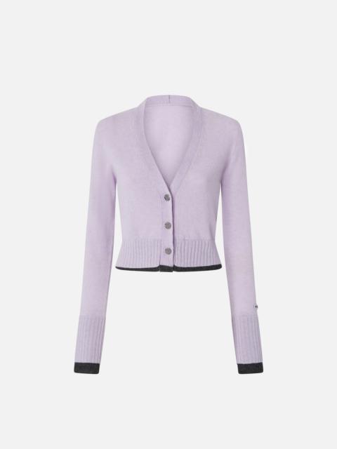 PINKO CASHMERE WOOL CROPPED CARDIGAN WITH CONTRASTS