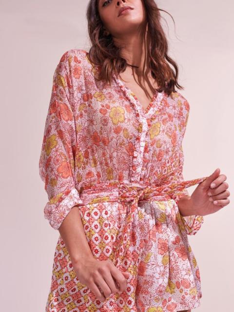 Poupette St Barth Short Jumpsuit Azia - White Pink Diagonal Batik