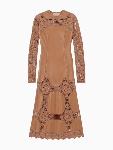 ULLA JOHNSON Emi Long Sleeve Crochet & Leather Dress