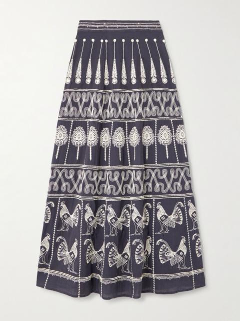 EMPORIO SIRENUSE Camille embellished embroidered cotton-blend maxi skirt Blue