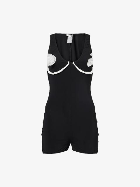 NENSI DOJAKA Draped Flower Stretch-Jersey Playsuit