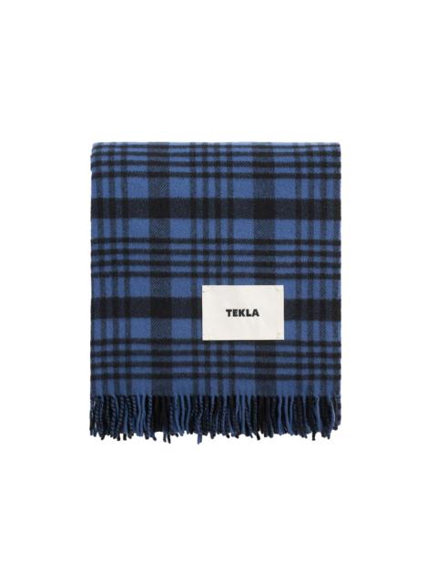 TEKLA Tekla Lambswool Fringed Blanket Blue Plaid