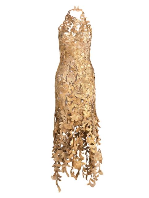 Oscar de la Renta Women's Corded Floral Embroidered Halterneck Gown - Oyster