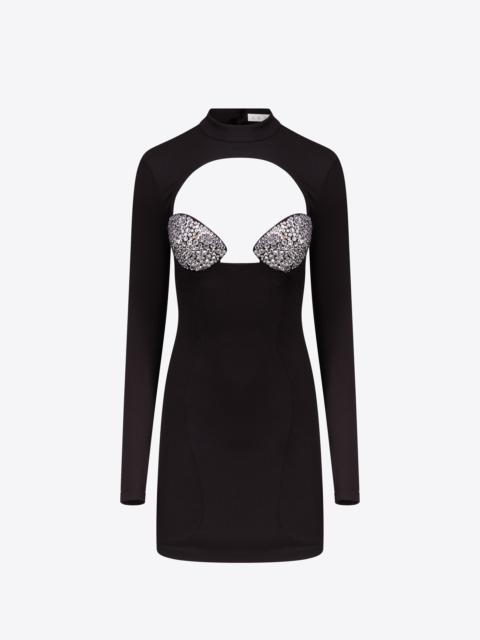 AREA CRYSTAL EMBELLISHED BUSTIER CUP LONG SLEEVE DRESS