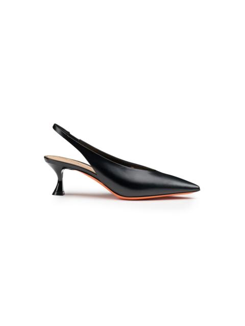 Santoni Women's black leather mid-heel slingback