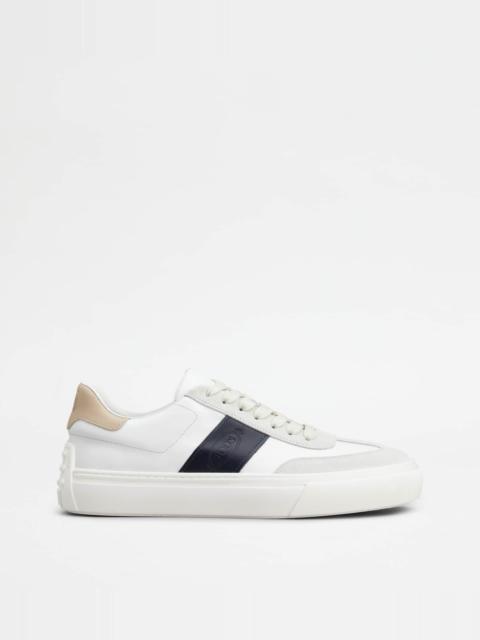 SNEAKERS IN SMOOTH LEATHER AND SUEDE - WHITE, BLUE, BEIGE
