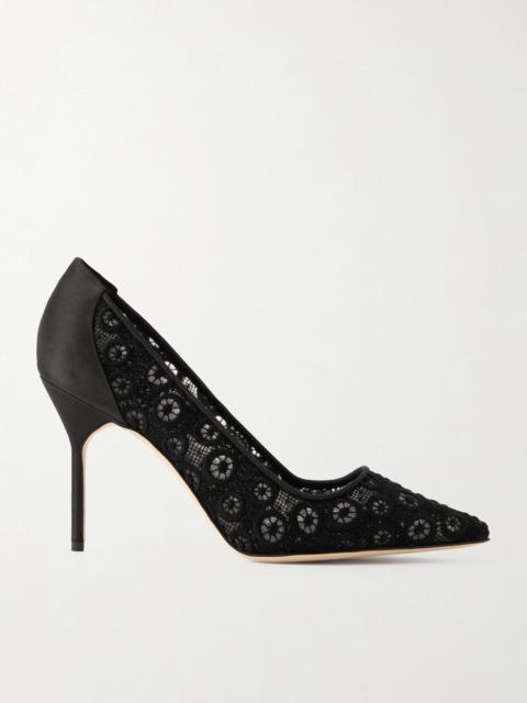 Manolo Blahnik Bb 90 Satin-trimmed Lace Pumps