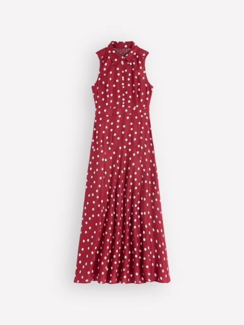 BODEN Erma Drop Waist Linen Dress-Red Painted Dot Spaced