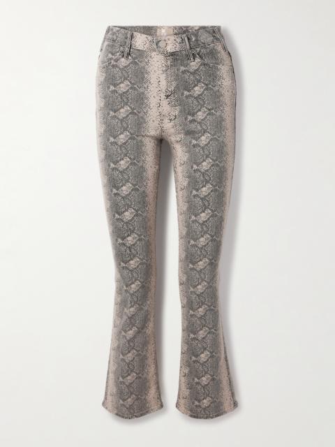 MOTHER The Hustler Cropped Snake-print High-rise Flared Jeans
