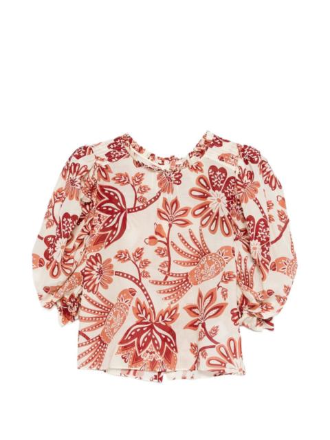 FARM RIO ruffled-neck floral-print blouse