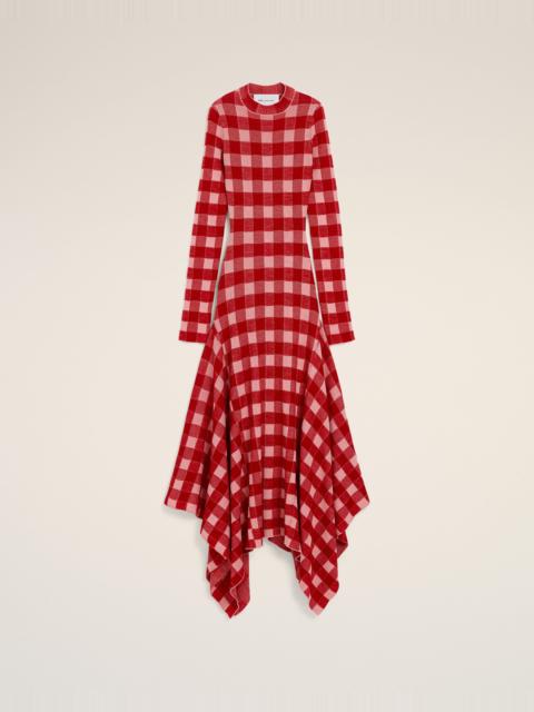 AMI Paris MAXI PINK CHECKERED WOOL AND COTTON GODET DRESS