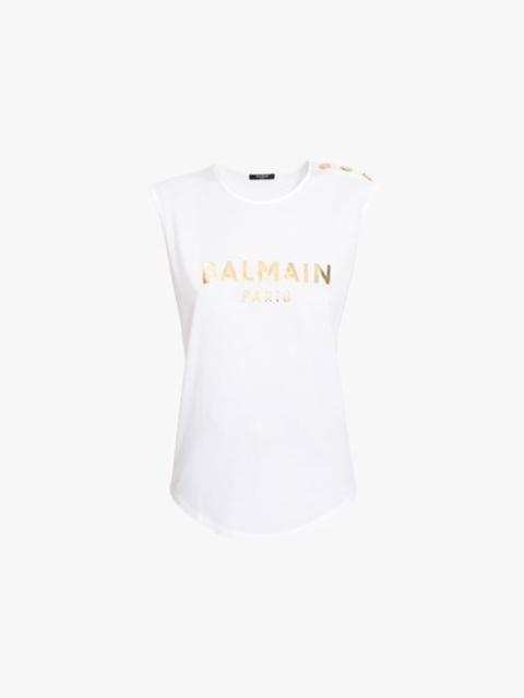 White eco-designed cotton T-shirt with gold Balmain logo print