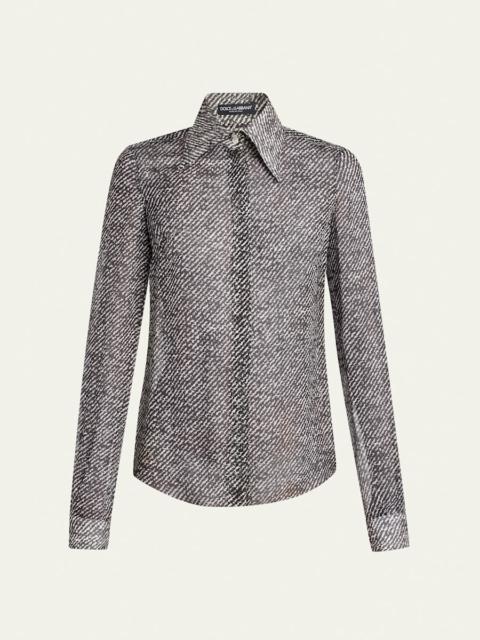 Dolce & Gabbana Boucle-Print Silk Chiffon Button-Down Shirt