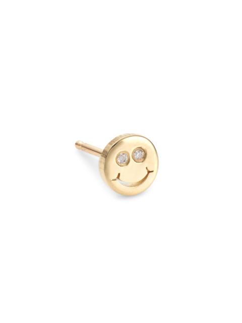 SYDNEY EVAN Women's 14K Yellow Gold & Diamond Tiny Pure Happy Face Single Stud Earring - Gold