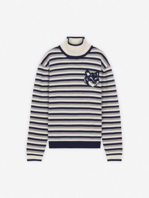 Maison Kitsuné FOX HEAD INTARSIA COMFORT STRIPED HIGH NECK JUMPER