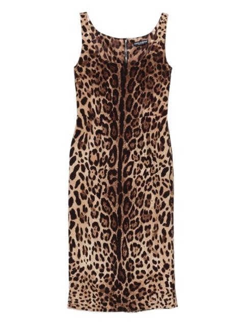 animal-print sleeveless midi dress