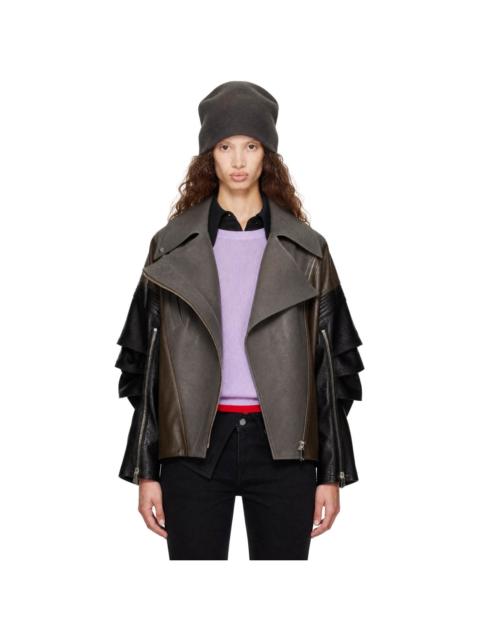 THE ATTICO Gray & Black Kylie Leather Bomber Jacket