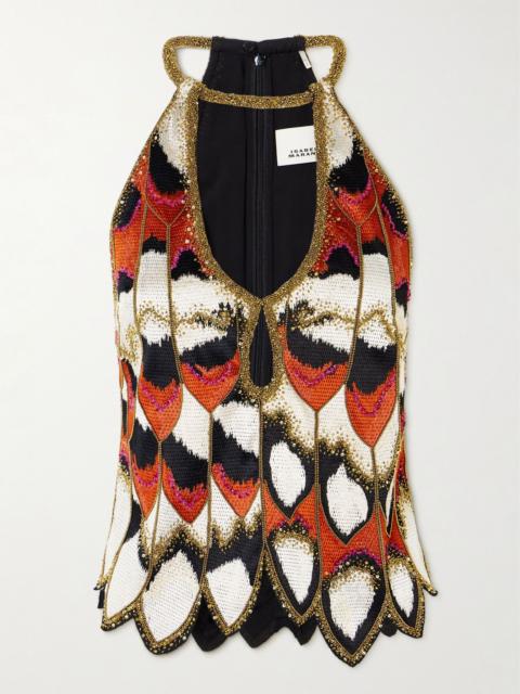 Isabel Marant Audrana cutout embellished silk top Black