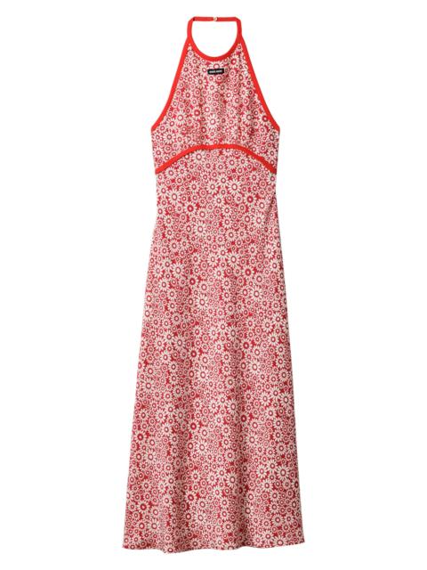 Miu Miu Women's Long Floral Print Crepe De Chine Dress - Red