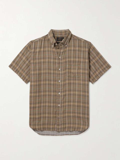 BEAMS PLUS Button-Down Collar Checked Cotton-Gauze Shirt