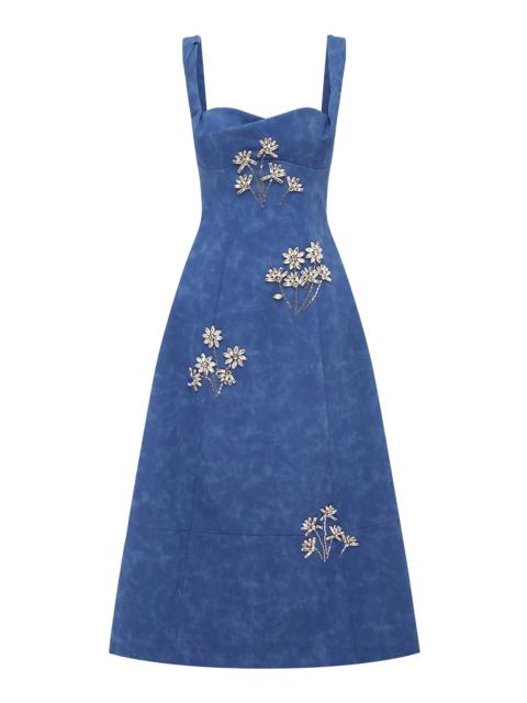 LEO LIN Beatrice Embellished Vegan Suede Midi Dress blue