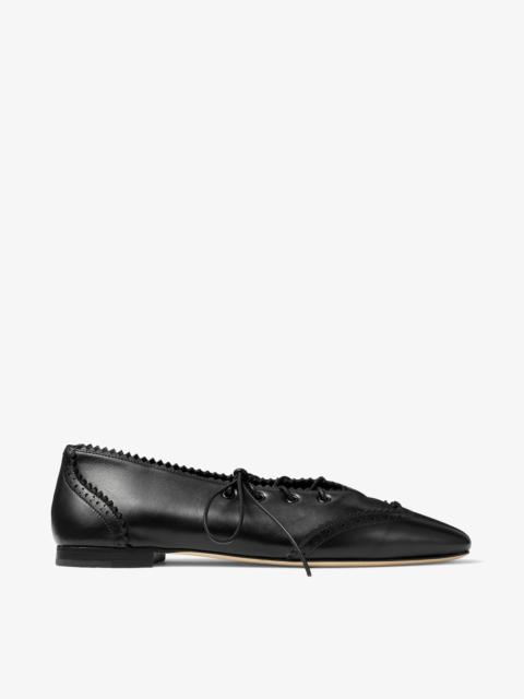 JIMMY CHOO Margot Lace Up Flat Black Leather Lace-Up Flats with Brogue Detailing