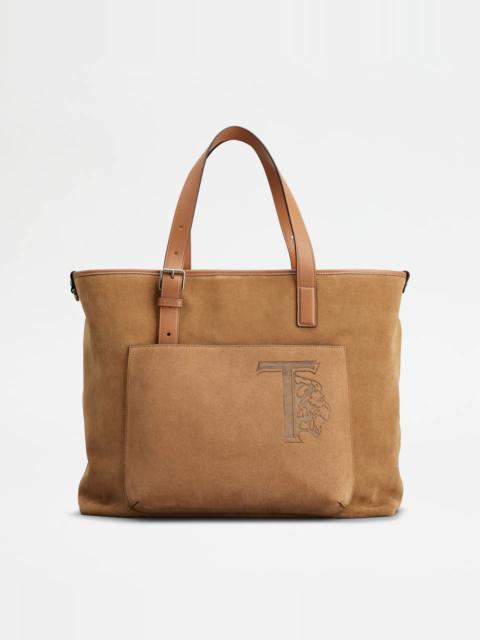 Tod's TOD'S SHOPPING BAG IN SUEDE MEDIUM - BROWN