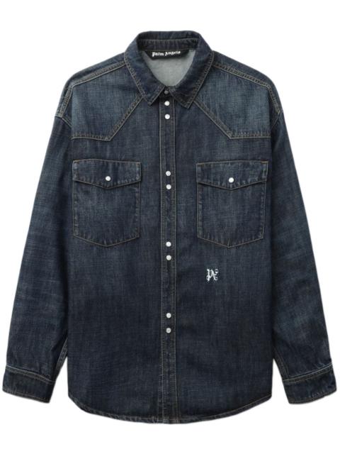 Palm Angels logo-embroidered denim shirt