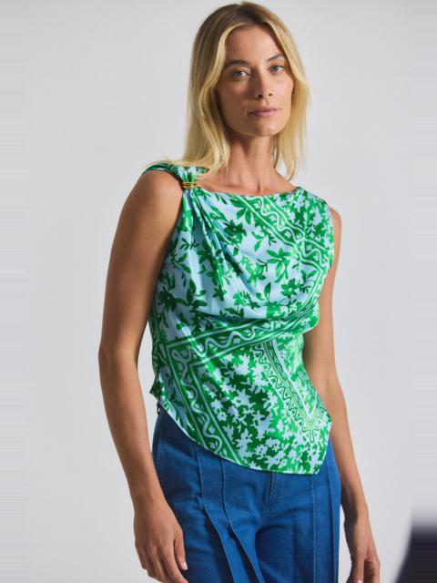 DEREK LAM 10 CROSBY ARIEL TILE PRINT ASYMMETRIC TOP WITH EMBELLISHMENT