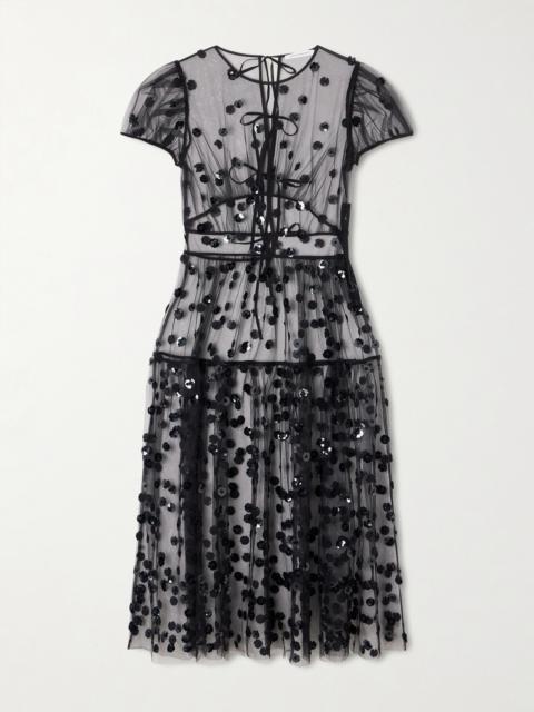 CECILIE BAHNSEN Cbnanna Sequin-embellished Polka-dot Tulle Midi Dress