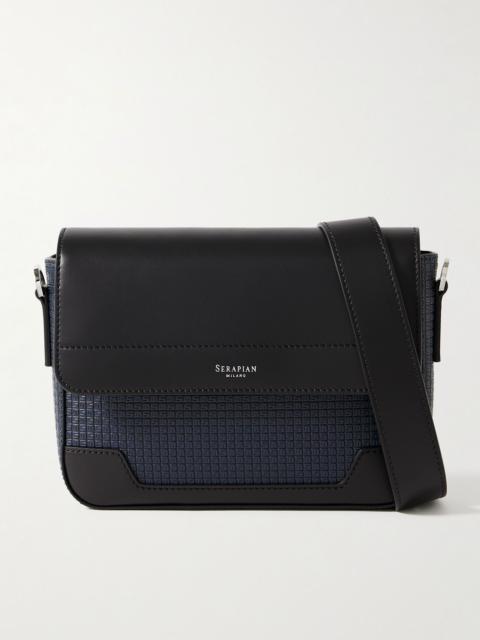 Serapian Leather and Logo-Embossed Stepan Coated-Canvas Messenger Bag Blue