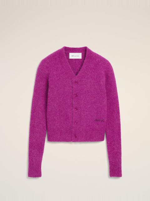AMI Paris PURPLE WOOL AND ALPACA CARDIGAN WITH AMI EMBROIDERY