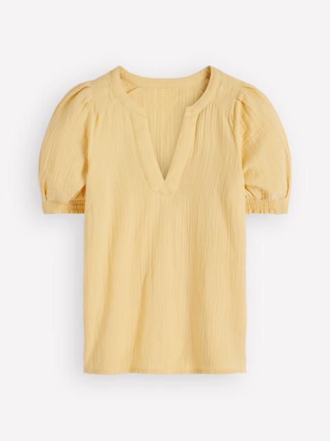 BODEN Pleat Detail Double Cloth Top-Sunlight Yellow