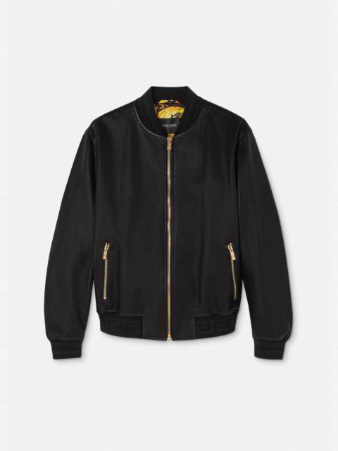 VERSACE Greca Leather Bomber Jacket