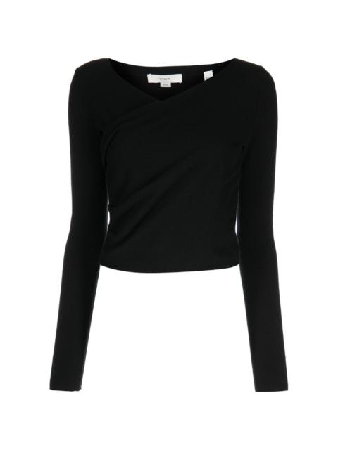 wrap-front V-neck pullover