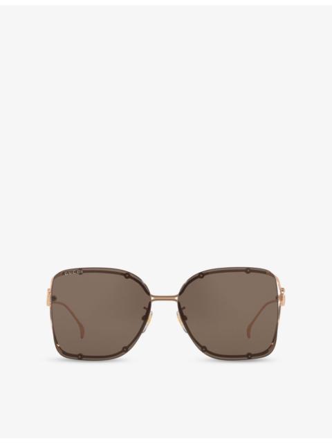 GUCCI GG1713SA Square-Frame Metal Sunglasses