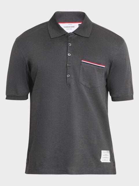 Thom Browne Heather Polo Shirt with Striped Pocket