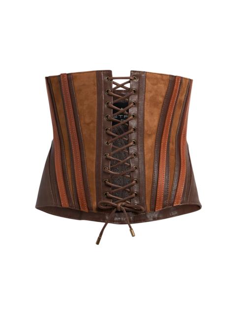 Etro Lace-Up Leather Corset Top brown