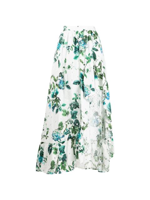 Blumarine asymmetric ruffled floral print skirt