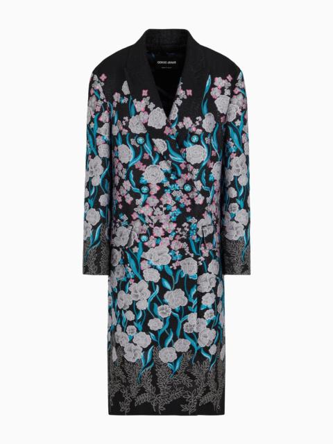 GIORGIO ARMANI Double-breasted long coat with trailing floral embroidery