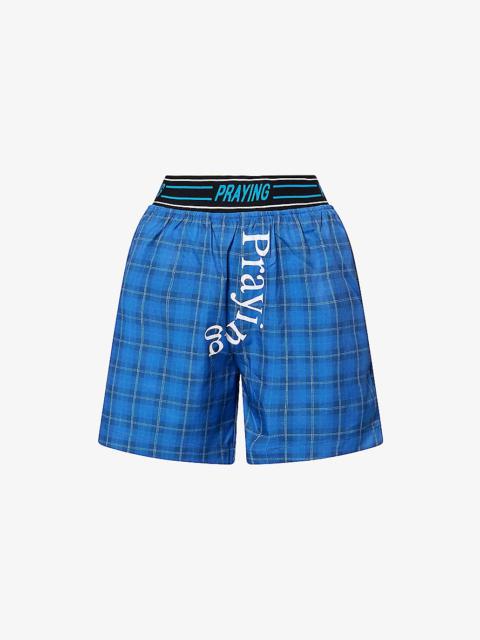 Praying Checked Logo-Branded Cotton Boxer Shorts