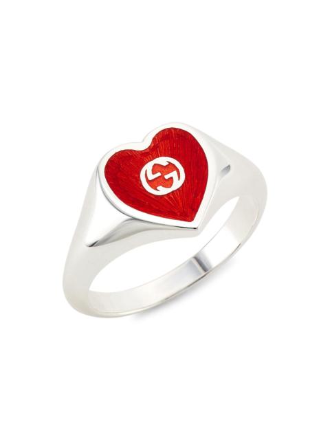 GUCCI Women's GG Hearts Sterling Silver & Enamel Ring - Red