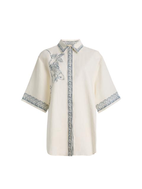 ALÉMAIS Lucky Printed Linen Shirt ivory