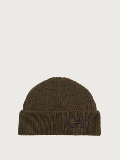 FERRAGAMO RIB KNIT WOOL BEANIE