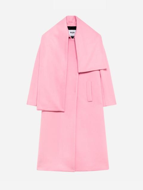 MSGM Single-breasted wool blend coat with scarf